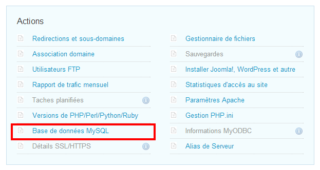 Espace client Amen.fr base de données MySql