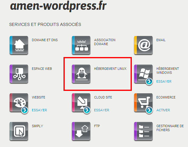 Espace client Amen.fr hébergement linux